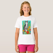 Leuke Whimsical Folk Art Kat en Kitten Quote T-shirt (Voorkant volledig)