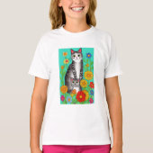 Leuke Whimsical Folk Art Kat en Kitten Quote T-shirt (Voorkant)