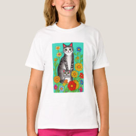 Leuke Whimsical Folk Art Kat en Kitten Quote T-shirt