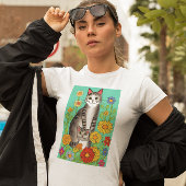 Leuke Whimsical Folk Art Kat en Kitten Quote T-shirt
