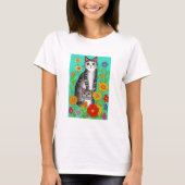 Leuke Whimsical Folk Art Kat en Kitten Quote T-shirt (Voorkant)