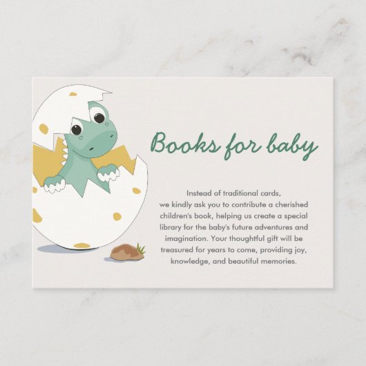 Leuke Whimsical Groene Baby Dino Boek Aanvraag Inv Informatiekaartje (Voorkant)