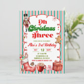 Leuke Whimsical Oh Kerstmis Drie Verjaardag Kaart (Staand voorkant)