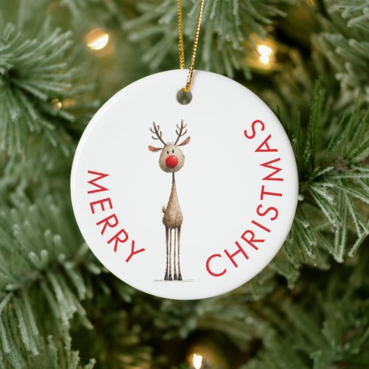 Leuke Whimsical Rendier Vrolijk Kerstfeest Keramisch Ornament (Boom)