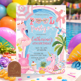 Leuke Whimsical Zwembad Feest Verjaardagsuitnodigi Kaart