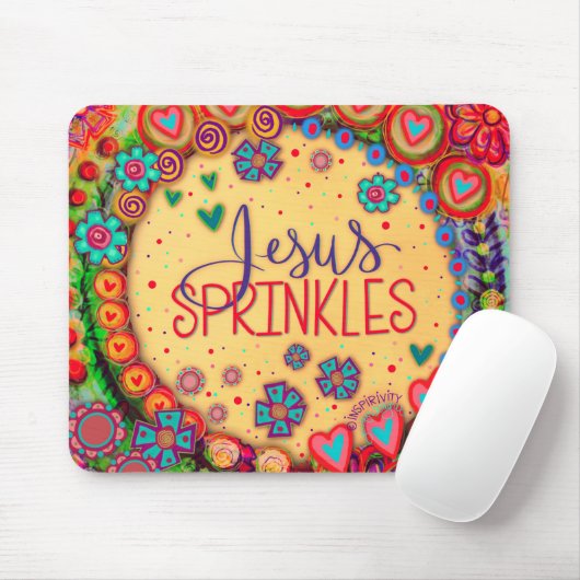 Leuke WhimsicalJesus Sprinkles Inspirity Kleurrijk Muismat (Met muis)