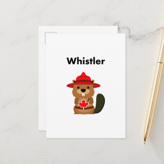 Leuke Whistler Canada Bever met Maple Leaf Briefkaart (Voorkant / Achterkant in situ)