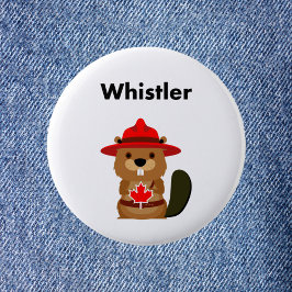 Leuke Whistler Canada Bever met Maple Leaf Ronde Button 5,7 Cm