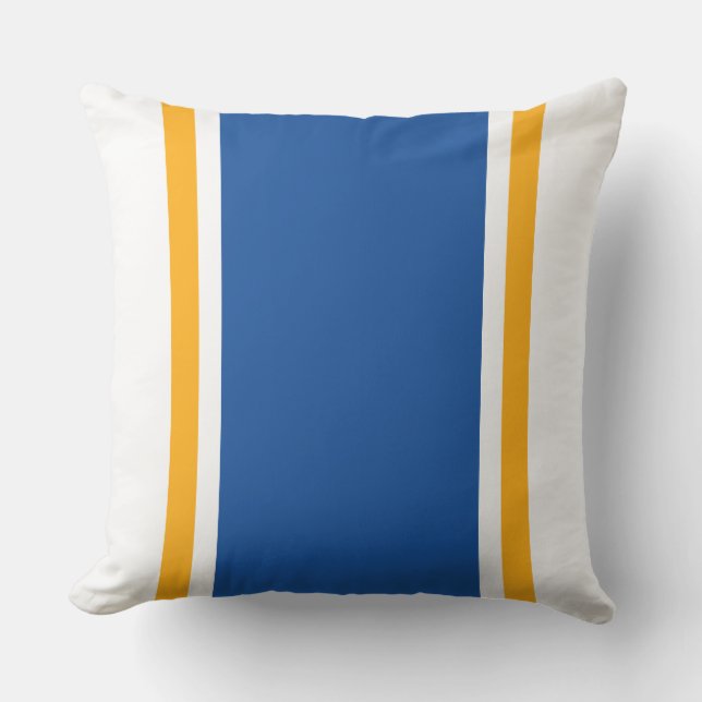 Leuke Wide Diep Blauw Geel Wit Racing Stripes Buitenkussen (Voorkant)