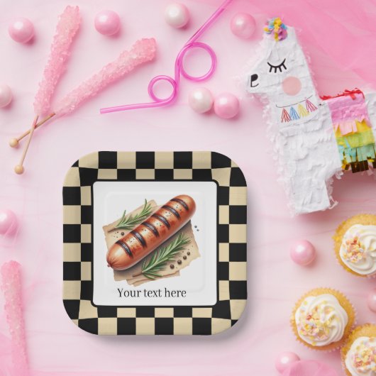 Leuke wiener gebraden gegrilde hotdog party aanpas papieren bordje (Feest)
