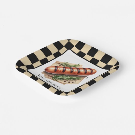 Leuke wiener gebraden gegrilde hotdog party aanpas papieren bordje (Gebogen)