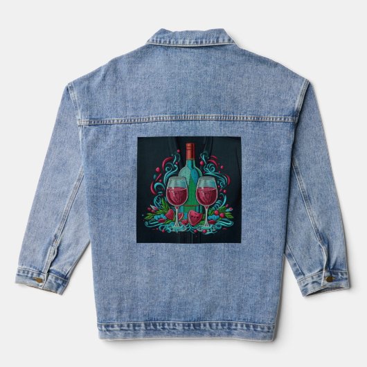 Leuke wijn O'clock borduurwerk look Denim Jacket (Achterkant)