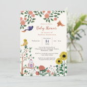 Leuke Wild Flower and Birds Tea Party Baby shower Kaart (Staand voorkant)