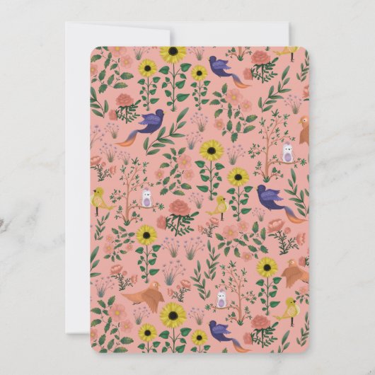 Leuke Wild Flower and Birds Tea Party Baby shower Kaart (Achterkant)