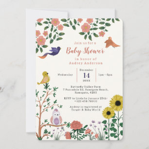 Leuke Wild Flower and Birds Tea Party Baby shower Kaart