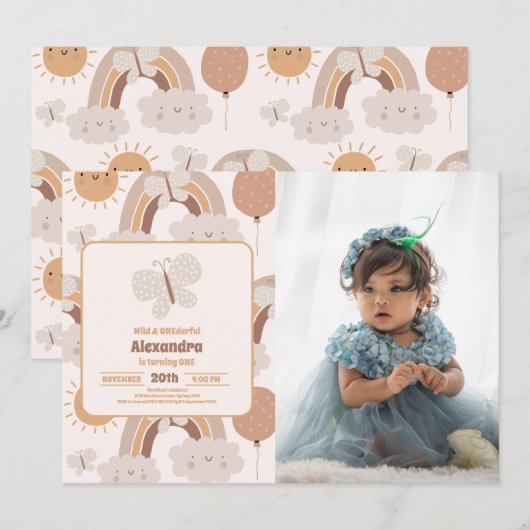 Leuke Wild & Onederful 1e Verjaardag Foto Kaart (Voorkant / Achterkant)