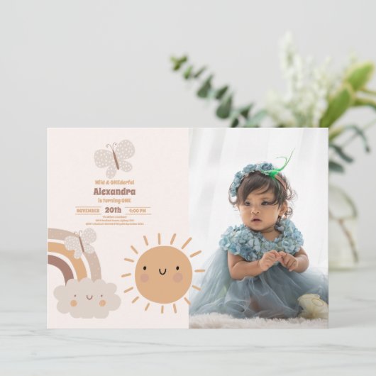 Leuke Wild & Onederful 1e Verjaardag Foto Kaart (Staand voorkant)