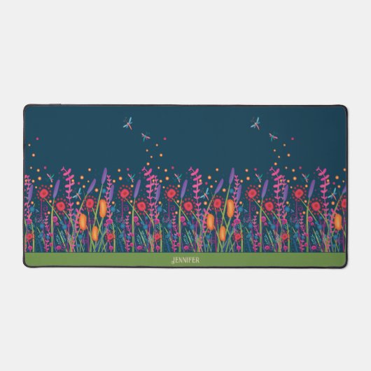 Leuke Wildbloemen en Dragonflies Boho Aangepaste n Bureaumat (Voorkant)