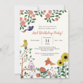 Leuke Wilde Bloem en Vogels Thee Party 2e Verjaard Kaart (Voorkant)