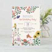 Leuke Wilde Bloem en Vogels Thee Party 2e Verjaard Kaart (Staand voorkant)