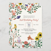 Leuke Wilde Bloem en Vogels Thee Party 2e Verjaard Kaart (Voorkant / Achterkant)