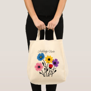 Leuke Wildebloem Naïeve Kinderkunst Kruidenierswin Tote Bag