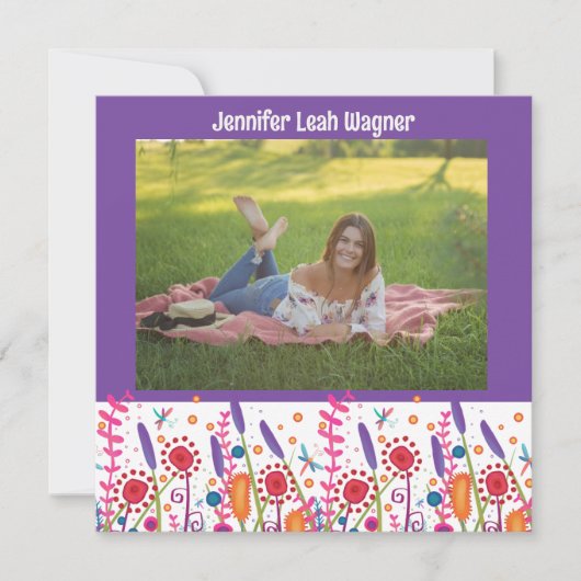 Leuke Wildflower Kleurrijke Afstuderen Aangepaste  Kaart (Voorkant)