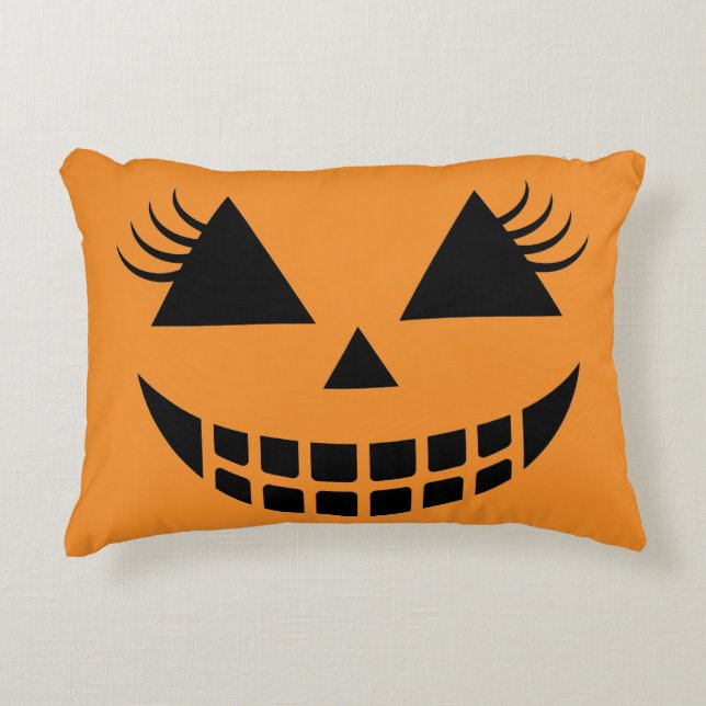 Leuke Wimper Pompengesicht Halloween Accent Kussen (Voorkant)