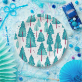 Leuke Winter Kerstbomen Sneeuwbos Waterverf Papieren Bordje (Feest)