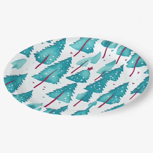 Leuke Winter Kerstbomen Sneeuwbos Waterverf Papieren Bordje (Gekanteld)