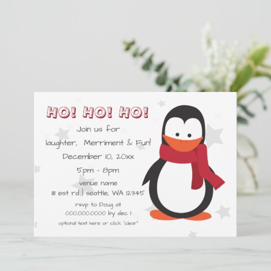 Leuke winter pinguïn kerstfeest uitnodiging (Staand voorkant)