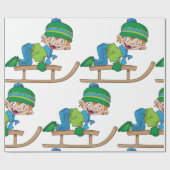 Leuke Winter Sledding Boy Schattige Sneeuwavontuur Cadeaupapier (Vlak)