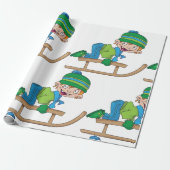 Leuke Winter Sledding Boy Schattige Sneeuwavontuur Cadeaupapier (Uitgerold)