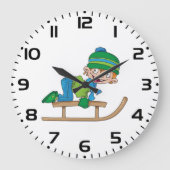Leuke Winter Sledding Boy Schattige Sneeuwavontuur Grote Klok (Voorkant)