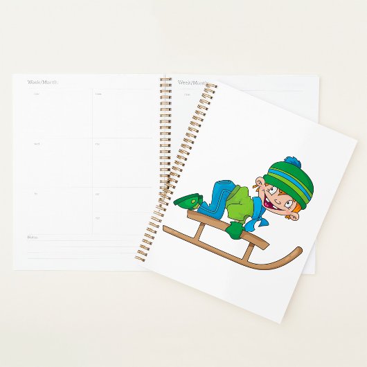 Leuke Winter Sledding Boy Schattige Sneeuwavontuur Planner