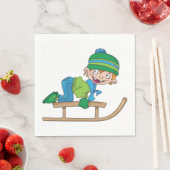 Leuke Winter Sledding Boy Schattige Sneeuwavontuur Servet (Insitu)