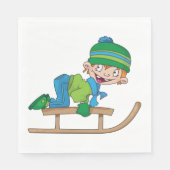 Leuke Winter Sledding Boy Schattige Sneeuwavontuur Servet (Voorkant)