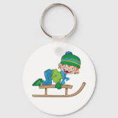 Leuke Winter Sledding Boy Schattige Sneeuwavontuur Sleutelhanger (Voorkant)
