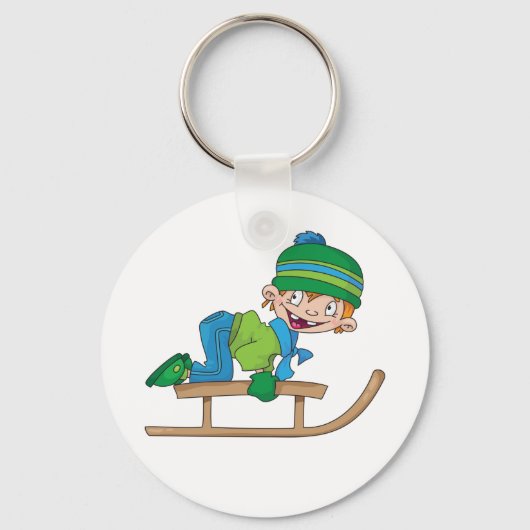 Leuke Winter Sledding Boy Schattige Sneeuwavontuur Sleutelhanger (Voorkant)