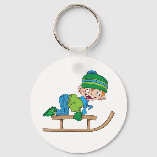 Leuke Winter Sledding Boy Schattige Sneeuwavontuur Sleutelhanger (Achterkant)