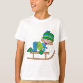 Leuke Winter Sledding Boy Schattige Sneeuwavontuur T-shirt (Voorkant)
