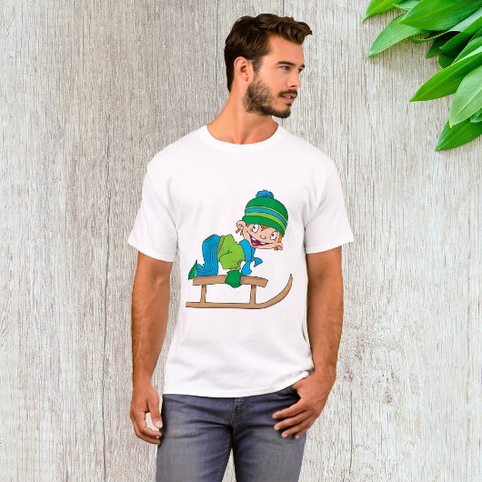 Leuke Winter Sledding Boy Schattige Sneeuwavontuur T-shirt