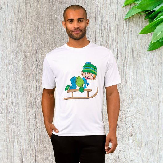 Leuke Winter Sledding Boy Schattige Sneeuwavontuur T-shirt