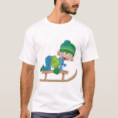 Leuke Winter Sledding Boy Schattige Sneeuwavontuur T-shirt (Voorkant)