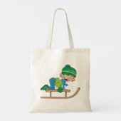 Leuke Winter Sledding Boy Schattige Sneeuwavontuur Tote Bag (Achterkant)