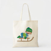 Leuke Winter Sledding Boy Schattige Sneeuwavontuur Tote Bag (Voorkant)