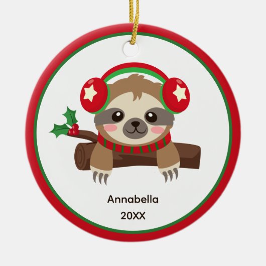 Leuke winterluiaard gepersonaliseerde Kinder kerst Keramisch Ornament (Voorkant)