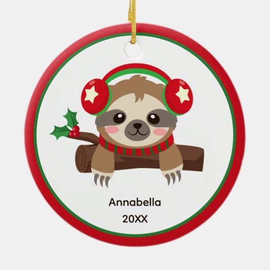 Leuke winterluiaard gepersonaliseerde Kinder kerst Keramisch Ornament (Achterkant)