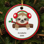 Leuke winterluiaard gepersonaliseerde Kinder kerst Keramisch Ornament