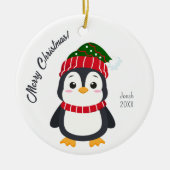 Leuke winterpinguïn gepersonaliseerde Kinder kerst Keramisch Ornament (Voorkant)